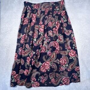 Vintage Kathie Lee Maxi Skirt‎ Women's Floral Paisley Print Elastic Waist